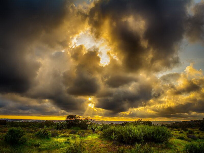 Sunlight Through Storm Clouds — Yellow, Dramatic, Sunrise