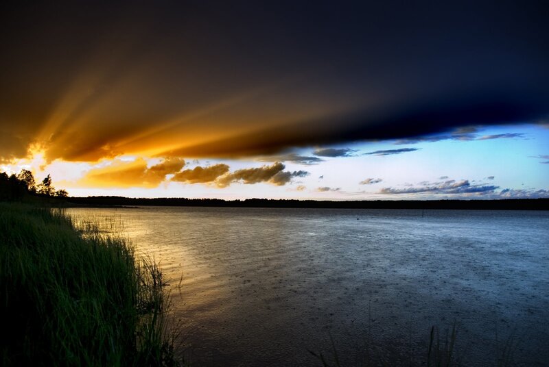 Sunlight Through Storm Clouds — Yellow, Dramatic, Sunset, Photograph