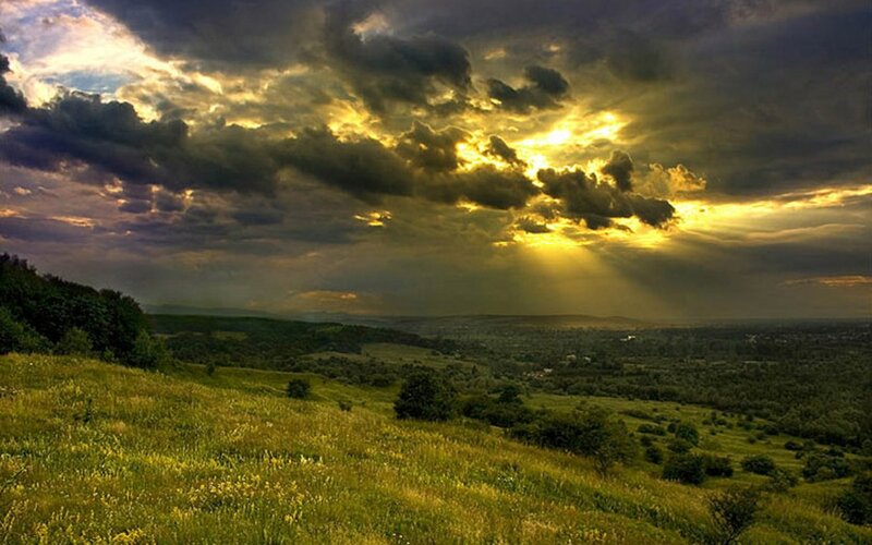 Sunlight Through Storm Clouds — Yellow, Dramatic