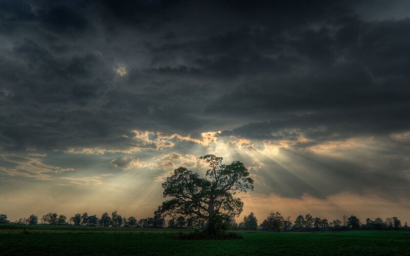 Sunlight through stormy sky
