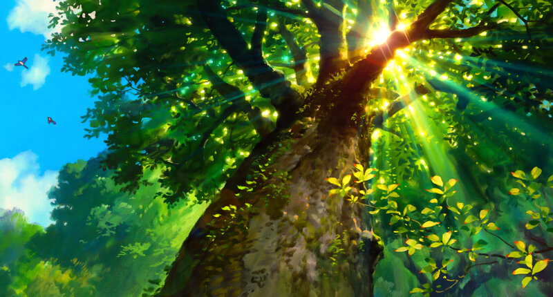 Sunlight Through Tree Canopy — Green, Serene, Afternoon, Anime