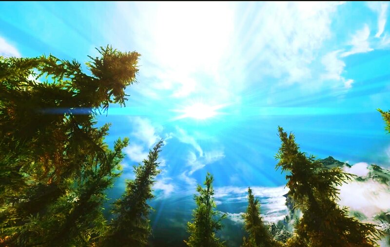 Sunlight Through Trees — Blue, Serene, Morning, Digital Art
