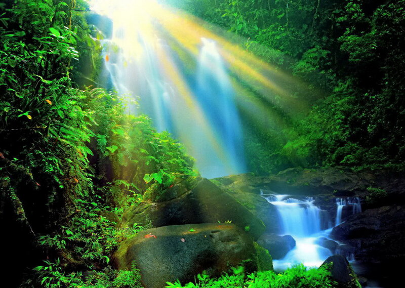 Sunlight Through Waterfall