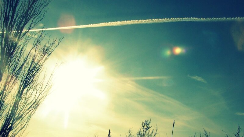 Sunlight with contrail in sky