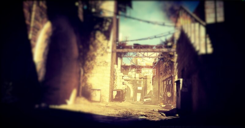 Sunlit alleyway scene