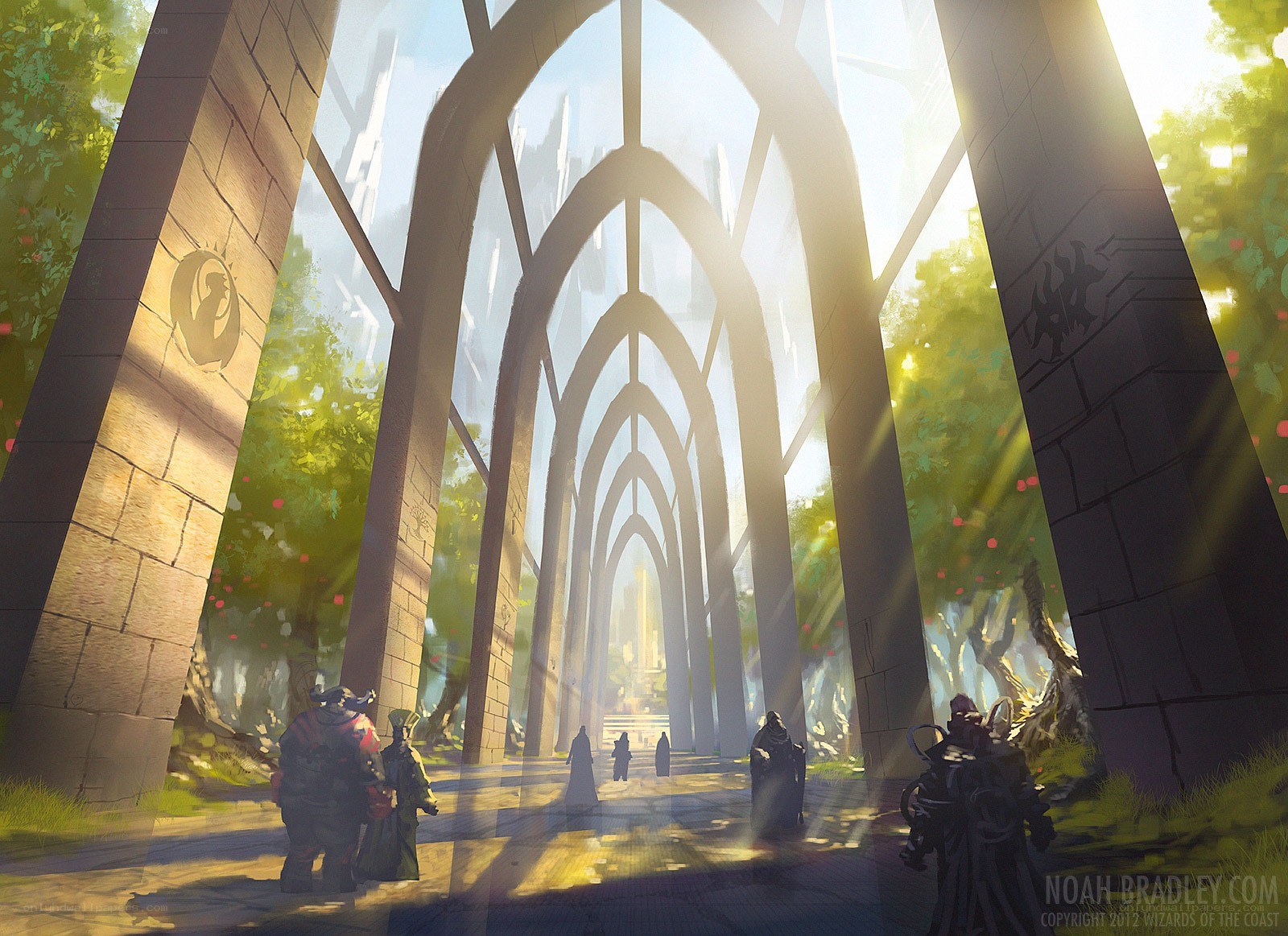 Sunlit archway in a forest temple