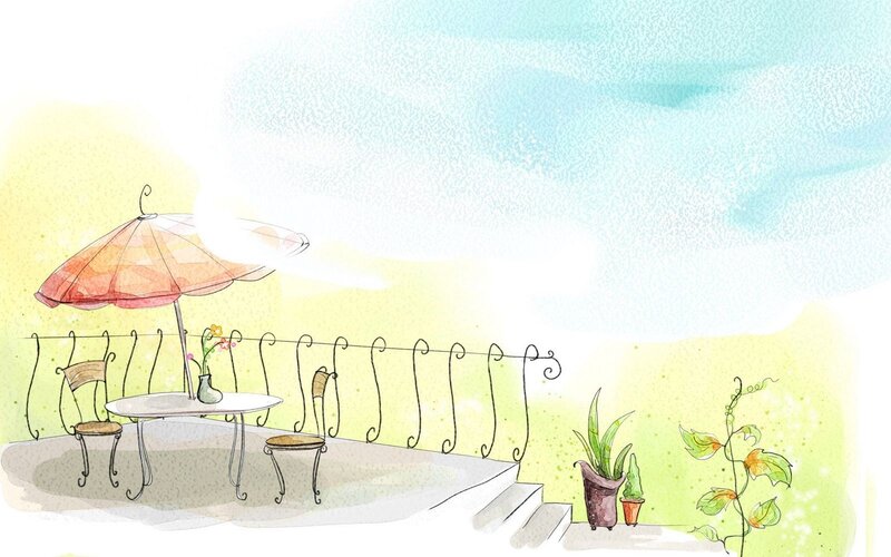 Sunlit balcony with umbrella