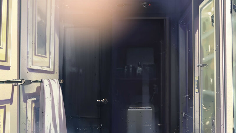 Sunlit bathroom hallway