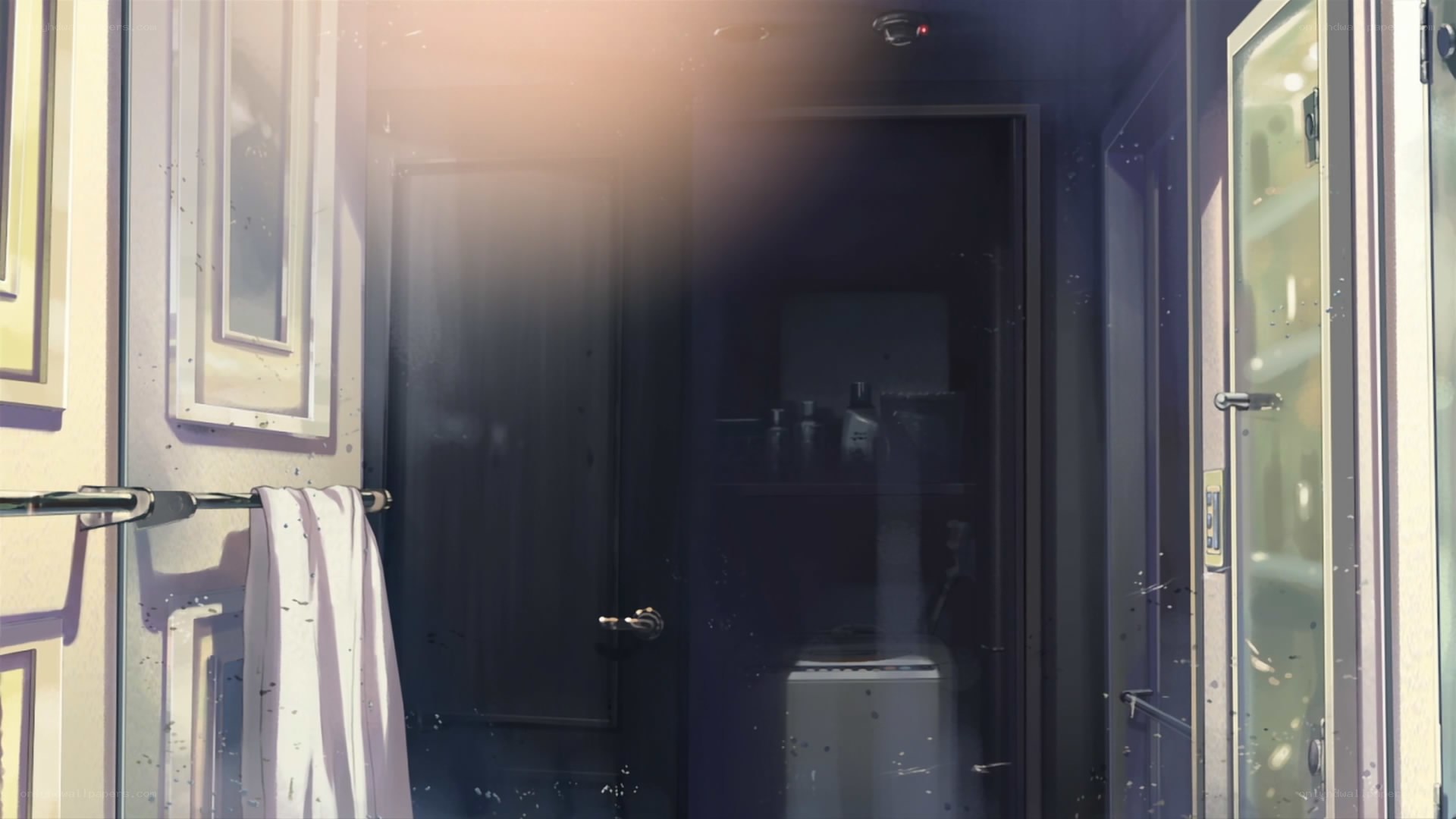 Sunlit bathroom hallway