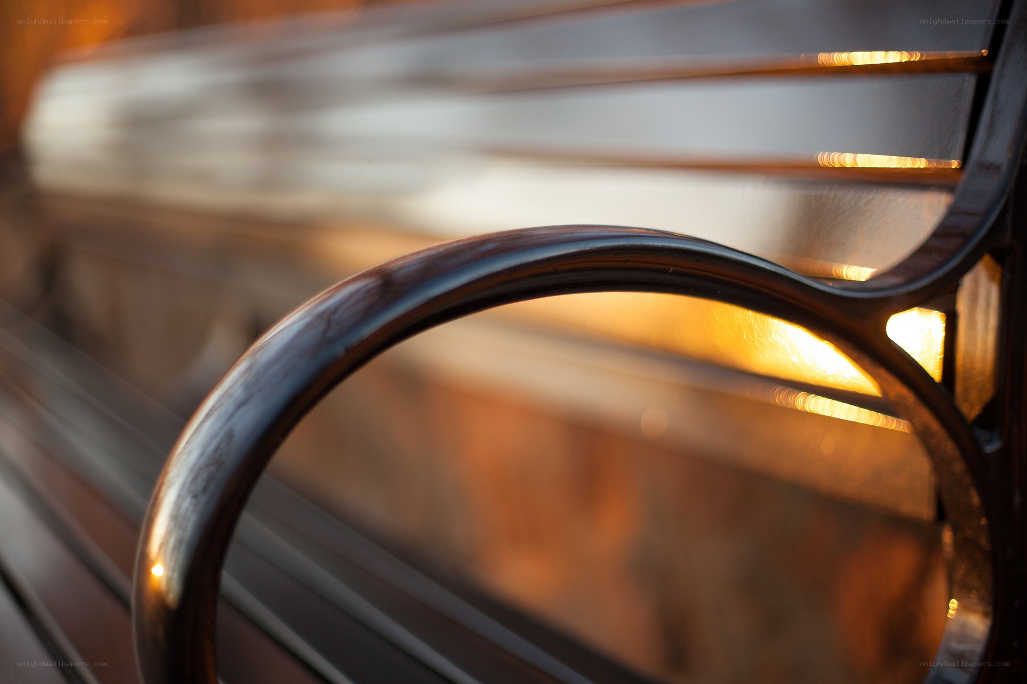 Sunlit bench armrest