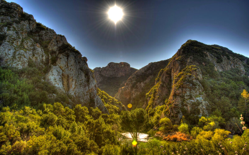 Sunlit Canyon Landscape — Green