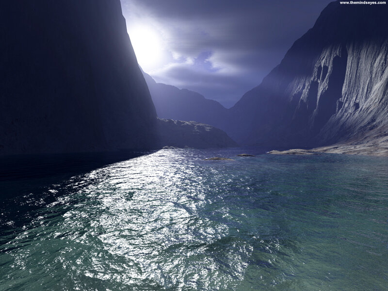 Sunlit canyon river