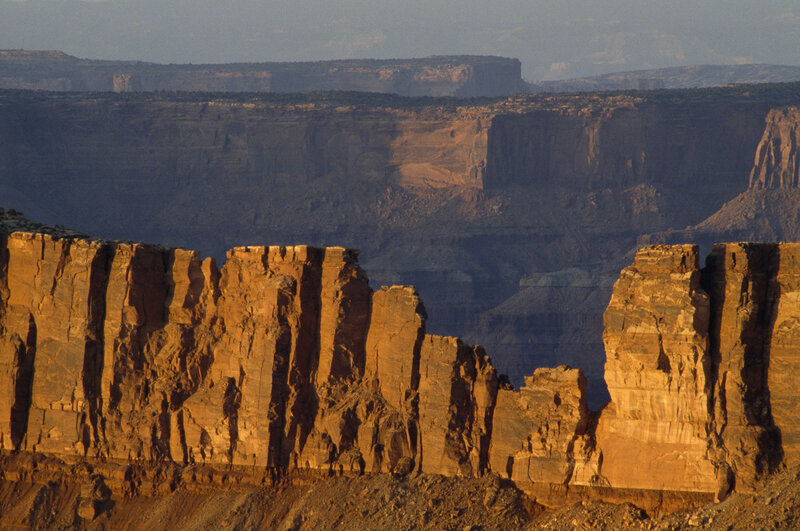 Sunlit canyon rock formations