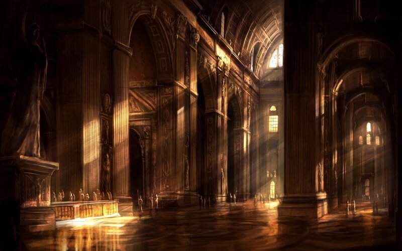 Sunlit cathedral hall