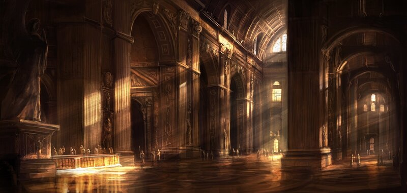 Sunlit Cathedral Hall — Brown