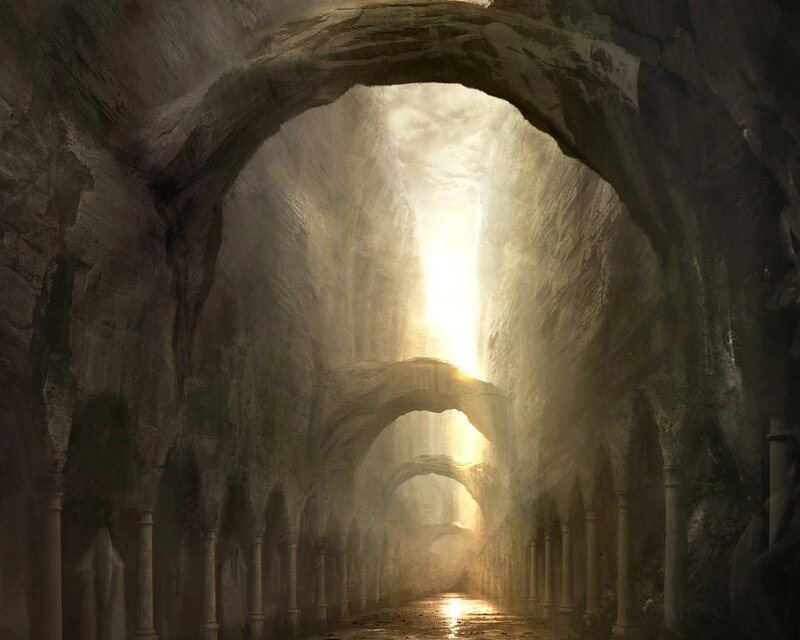 Sunlit cave tunnel