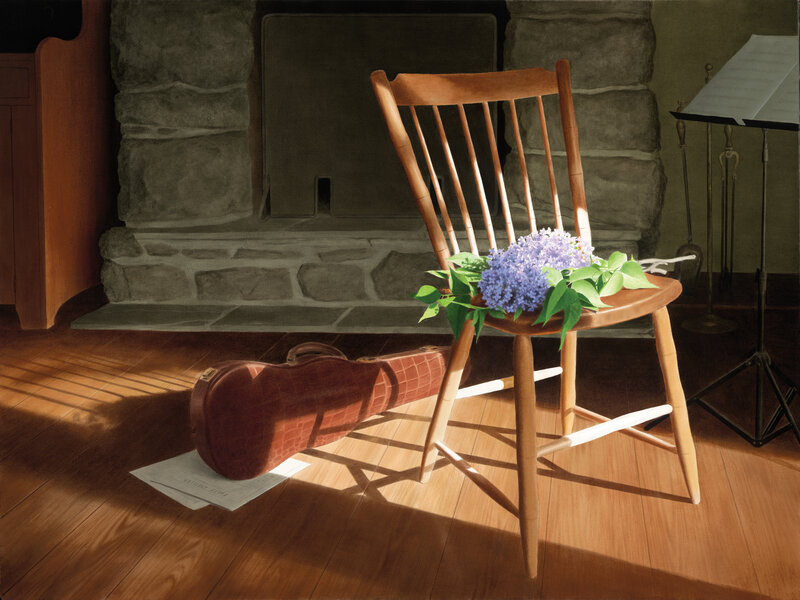 Sunlit chair with flowers