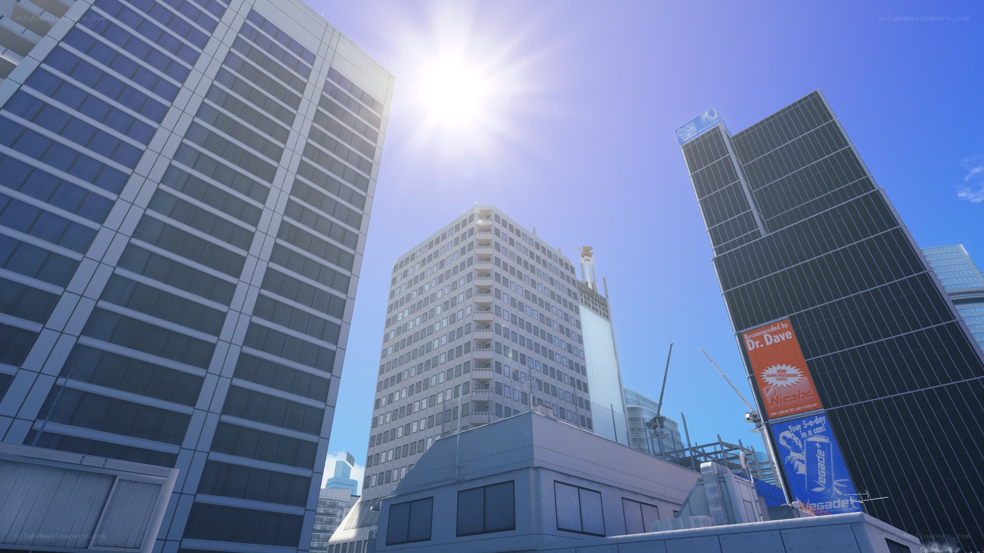 Sunlit city skyline