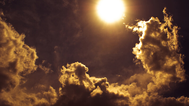 Sunlit clouds at sunset