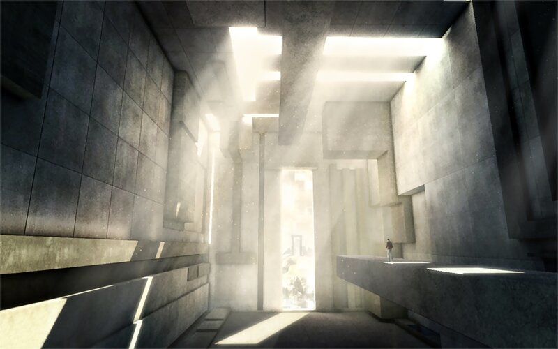 sunlit concrete structure