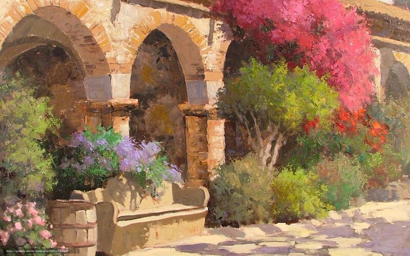 Sunlit Courtyard with Arches