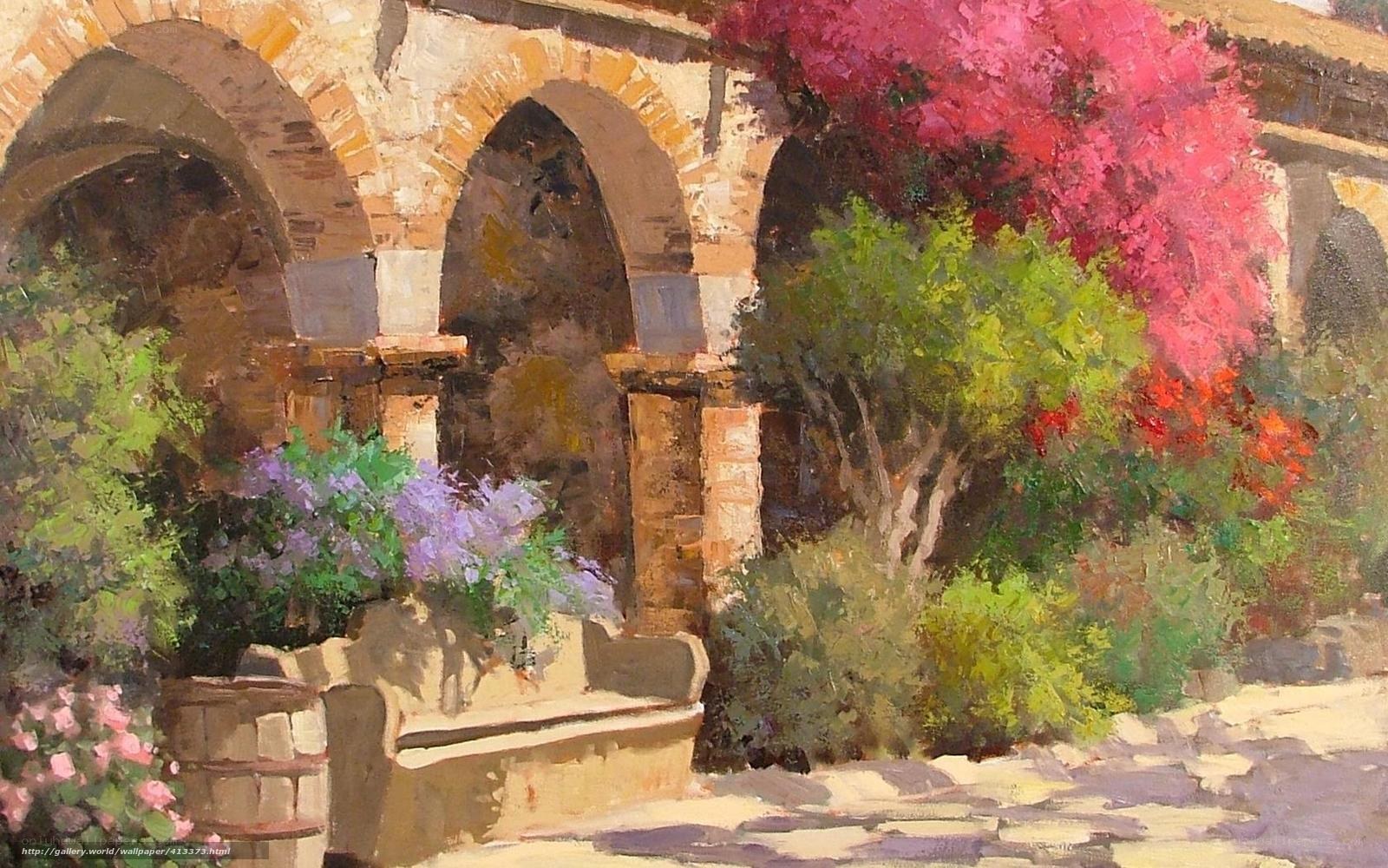 Sunlit Courtyard with Arches
