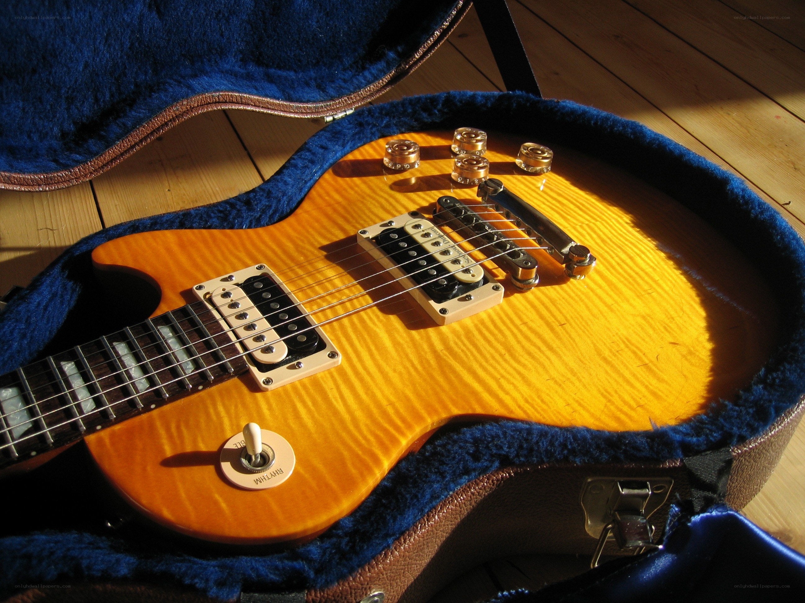 Sunlit electric guitar in case