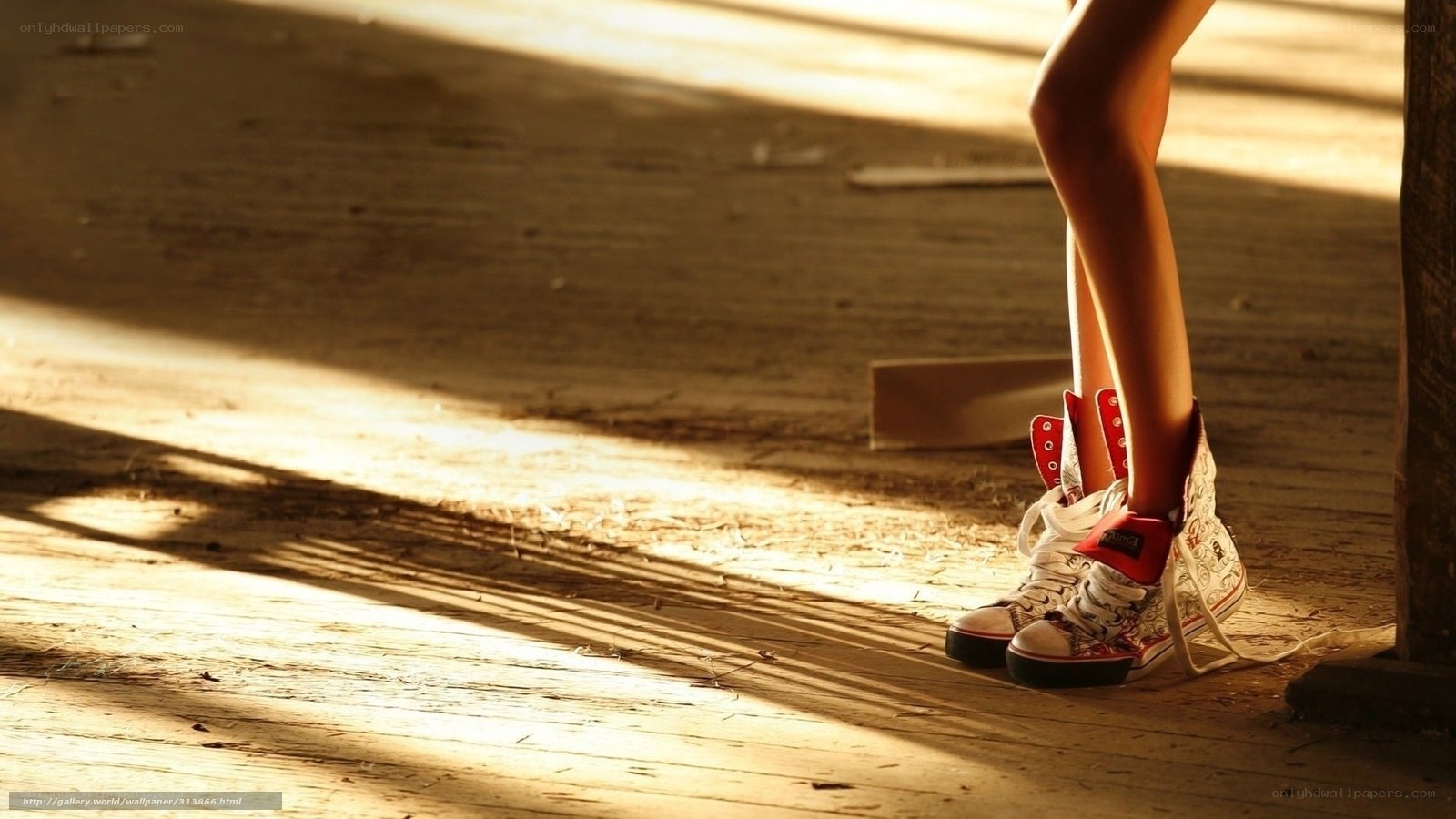 Sunlit feet in sneakers