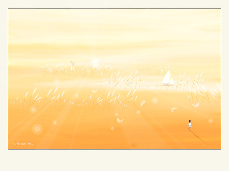 Sunlit field with a lone figure