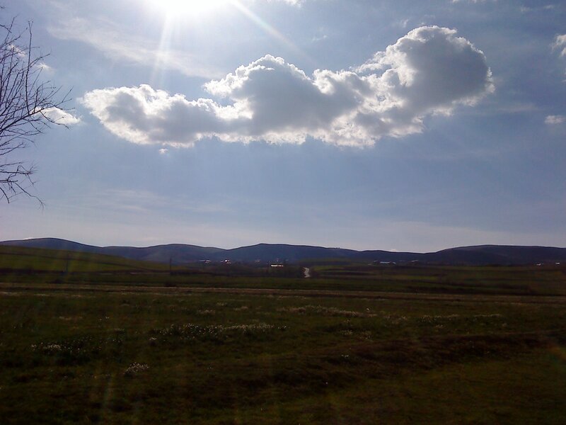 Sunlit field with clouds