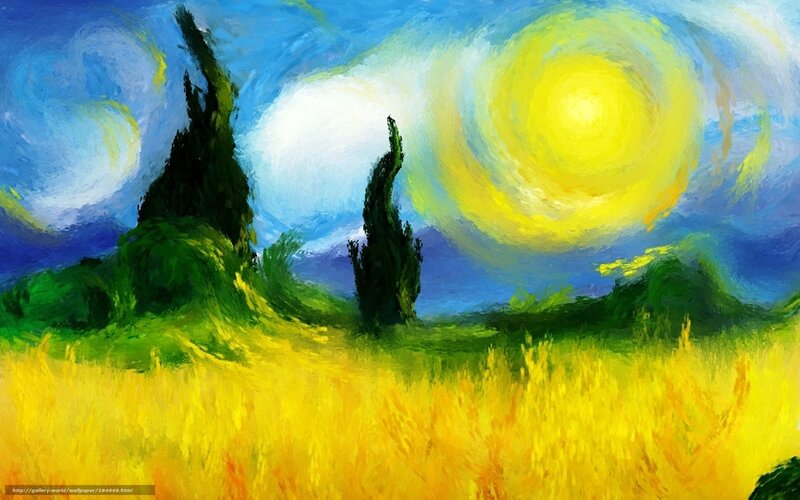 Sunlit field with cypress trees