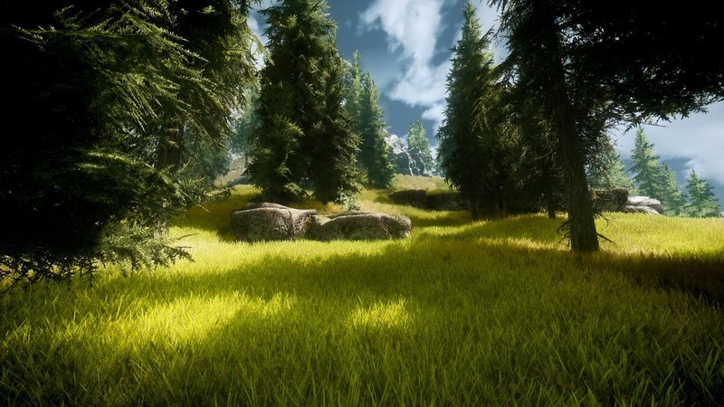 Sunlit Forest Clearing — Green, Serene, Afternoon, 3d Render, Trees