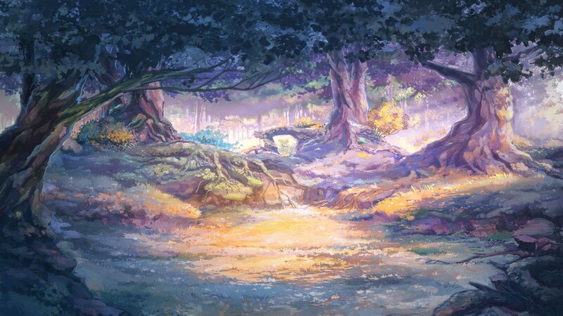 Sunlit Forest Clearing — Purple