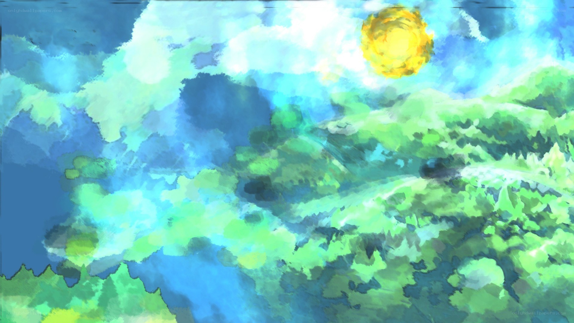 Sunlit forest landscape