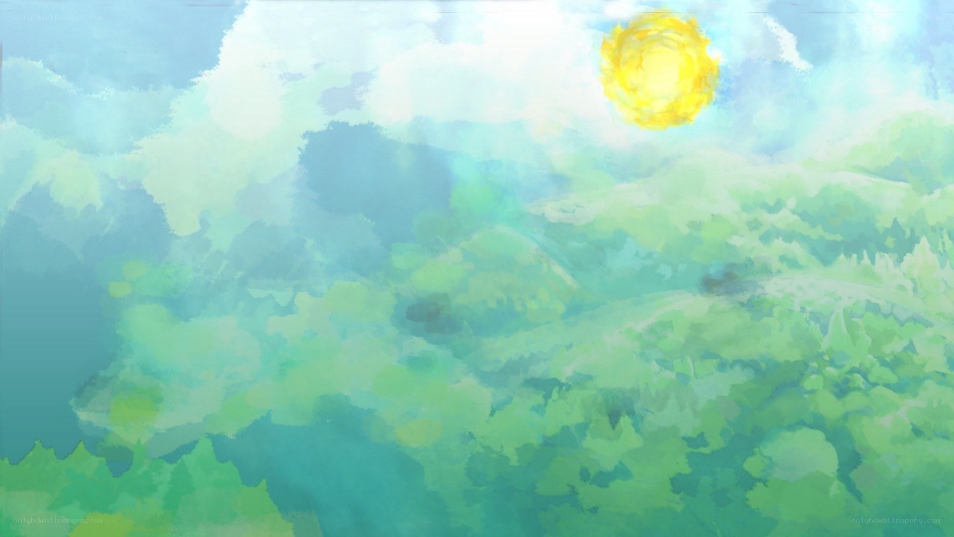 Sunlit forest landscape