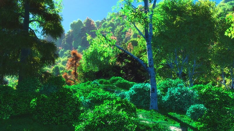 Sunlit Forest Landscape — Green, Serene