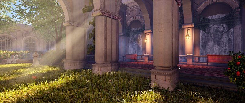 Sunlit garden courtyard