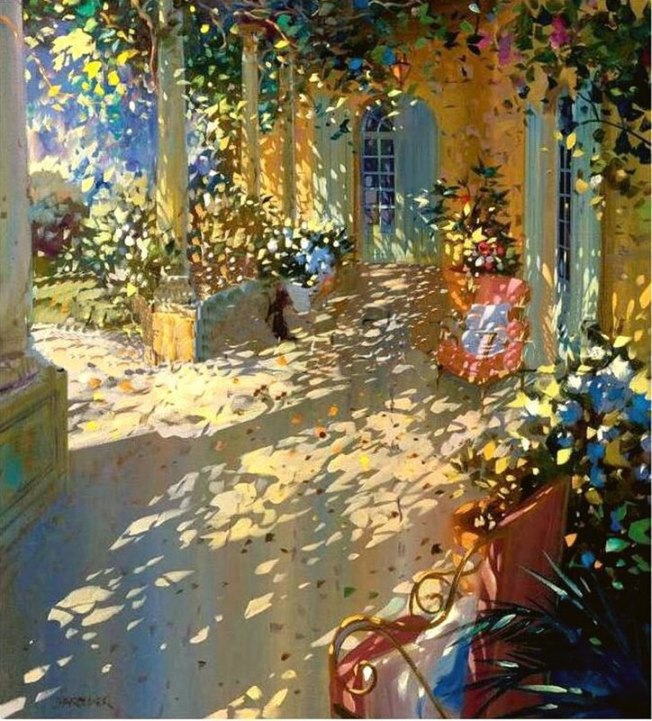 Sunlit garden courtyard