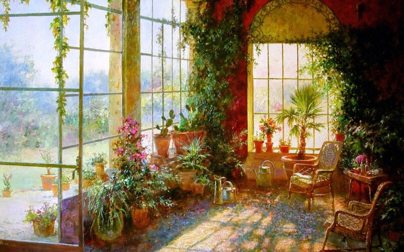 Sunlit Greenhouse Interior