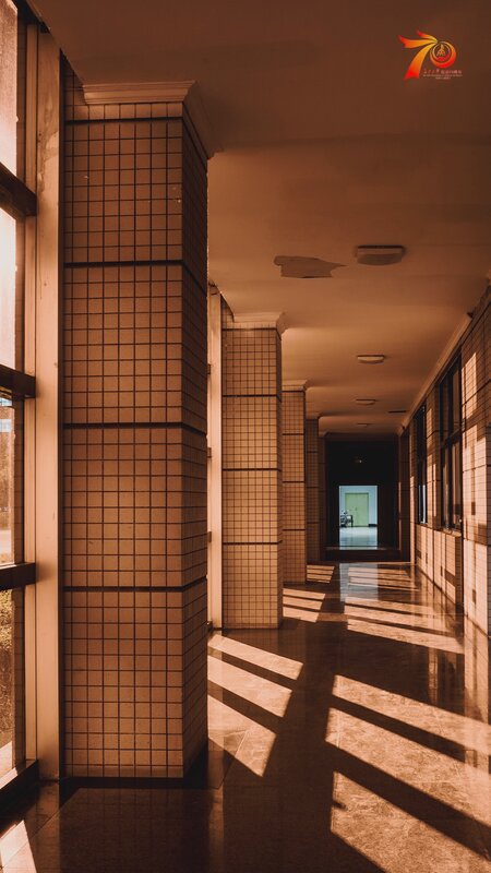 Sunlit Hallway with Shadows