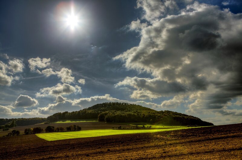 Sunlit Hill with Fields