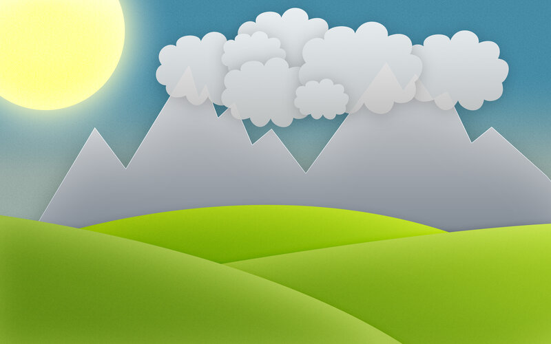 Sunlit hills and mountains