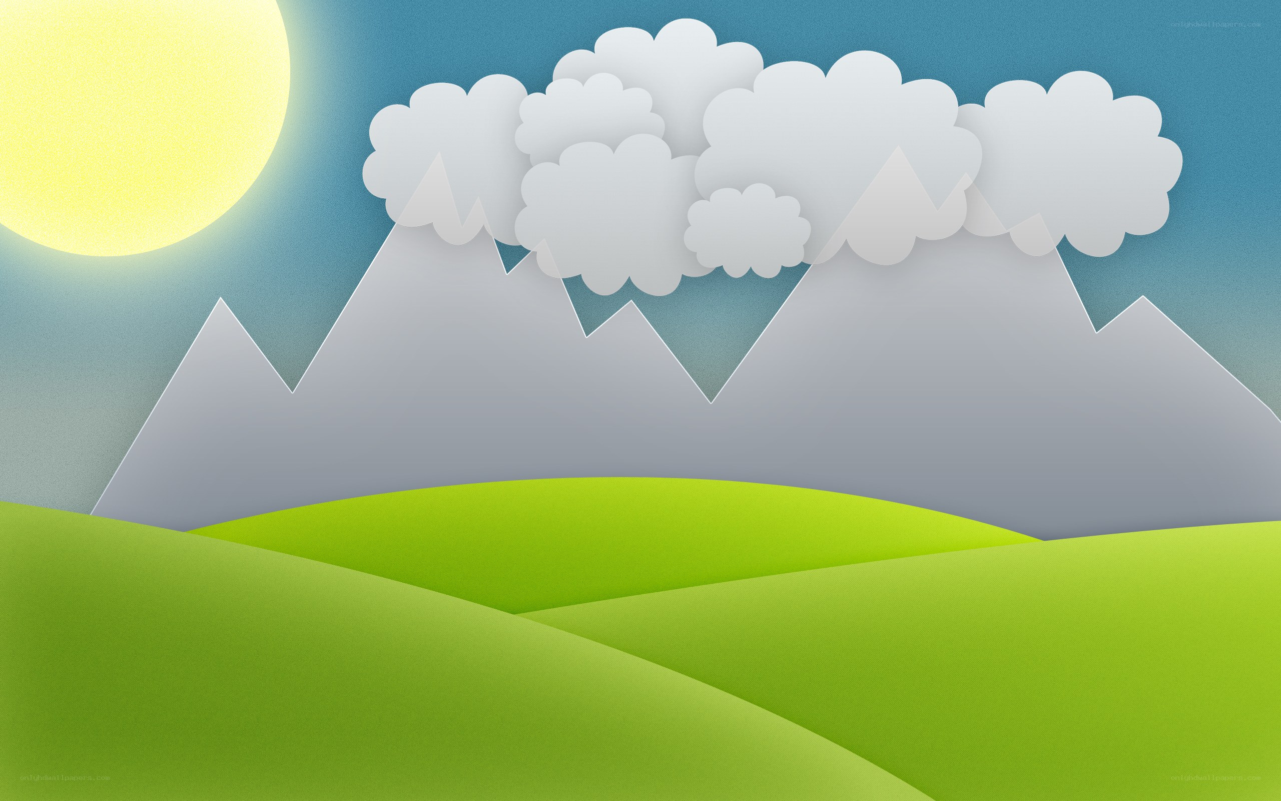 Sunlit hills and mountains