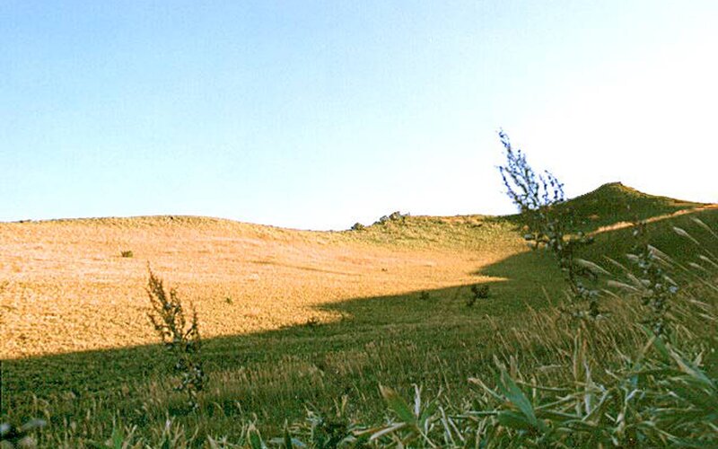 Sunlit hillside with grass and shadow