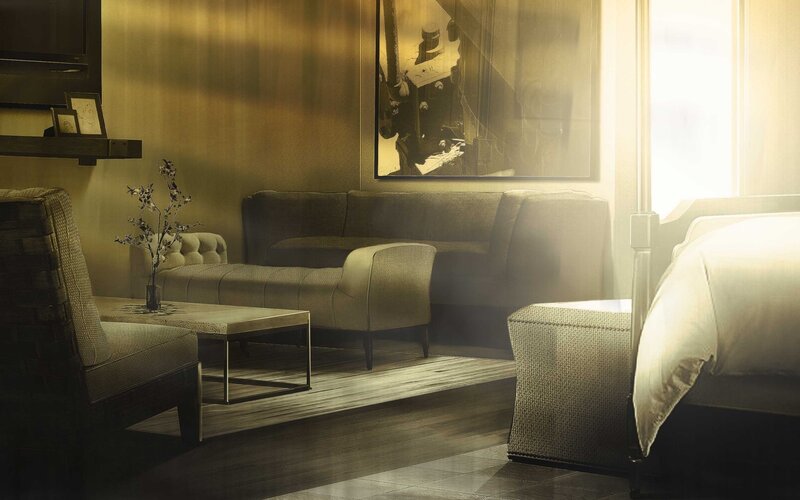 Sunlit hotel room interior