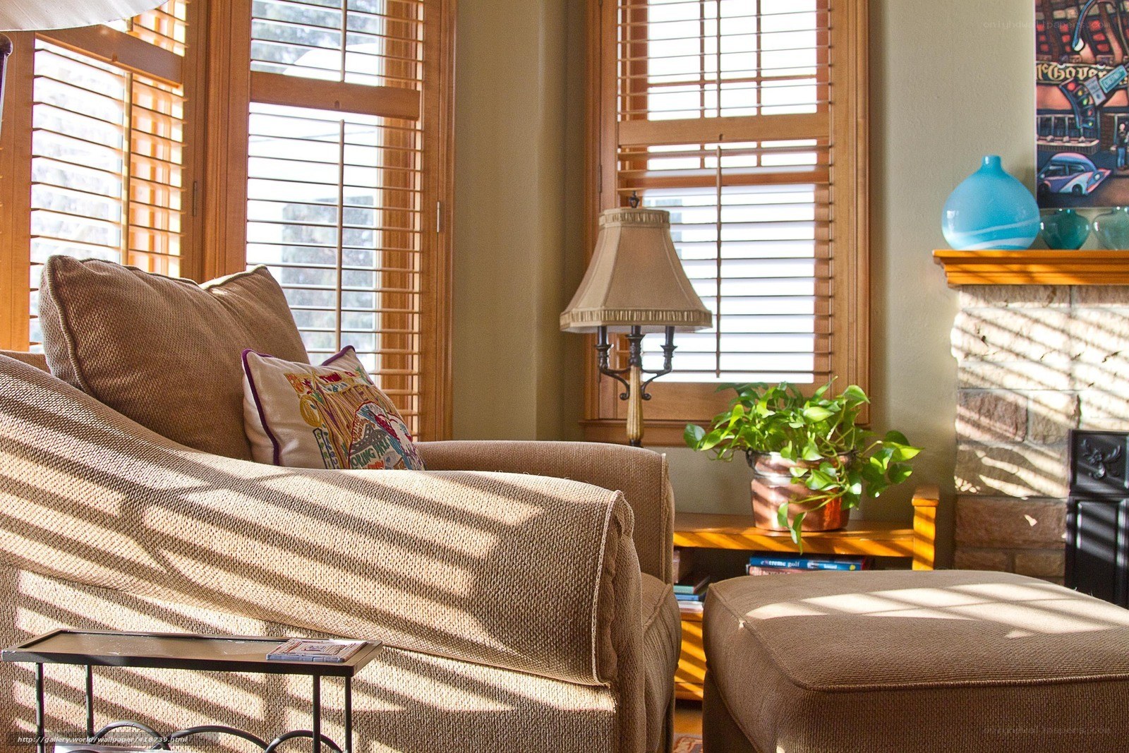 Sunlit living room with armchair