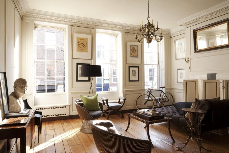 Sunlit living room with vintage decor