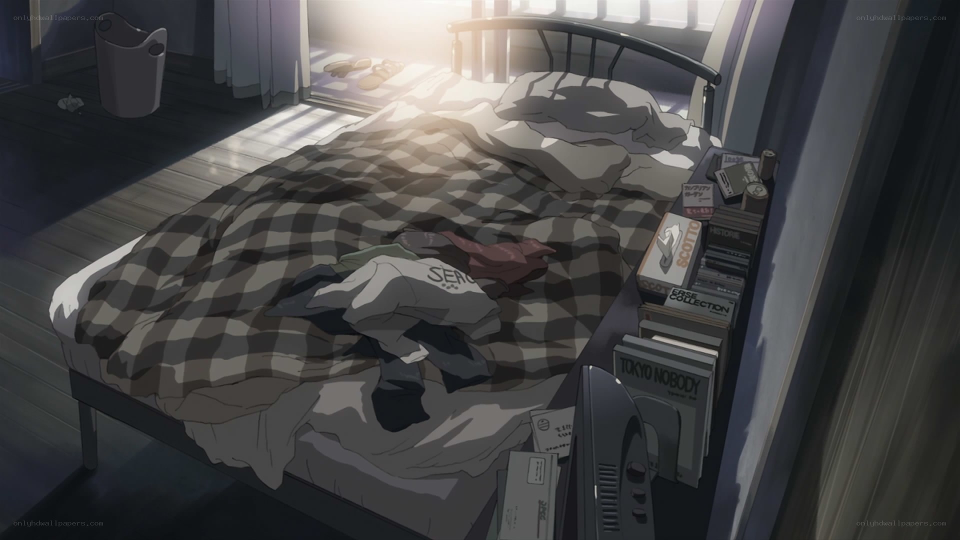 Sunlit messy bedroom