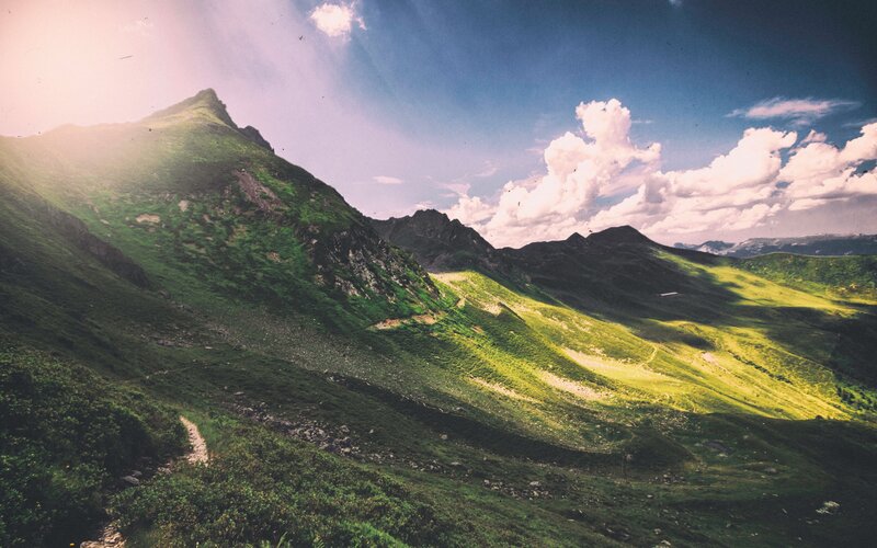 Sunlit mountain landscape