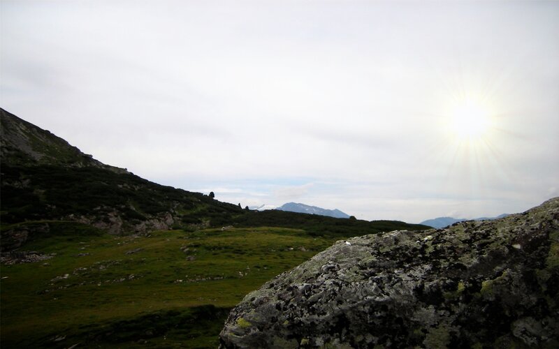 Sunlit mountain landscape